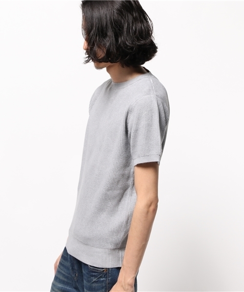 JOURNAL STANDARD relume（ジャーナルスタンダード　レリューム）の「ウォッシュアウトS/S畔編みクルーネックニット  #（ニット/セーター・メンズ・ライトグレー/ベージュ系その他・SMALL/LARGE/MEDIUM）」の4枚目の写真