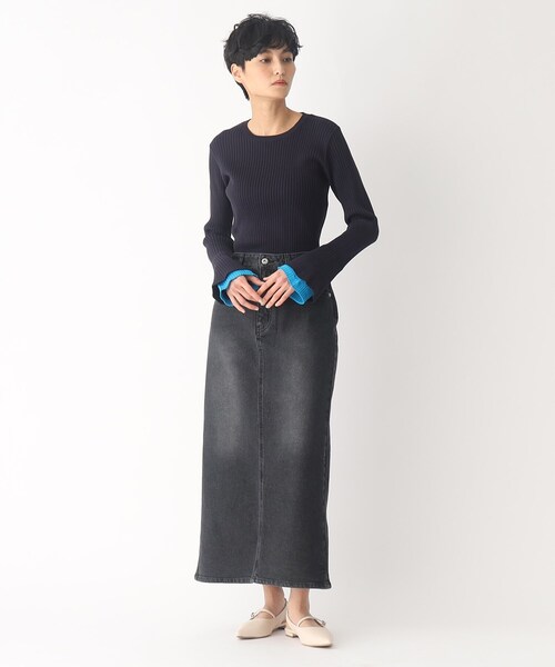 OPAQUE.CLIP（オペークドットクリップ）の「◆配色フレア スリーブリブニット（ニット/セーター・レディース・オフホワイト/ベージュ/ネイビー・36/40/38）」の12枚目の写真