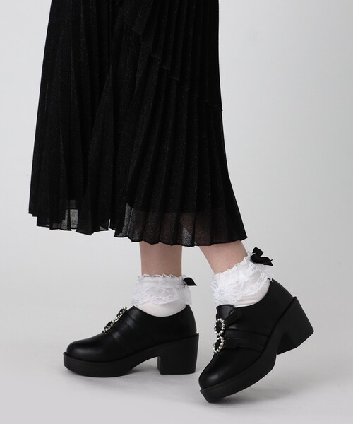 cs T&P(シーエスティーアンドピー)の「軽量厚底ソール ダブルストーンモチーフローファー(パンプス・レディース・ブラック/ブラック系1・L/LL/S/M)」の10枚目の写真