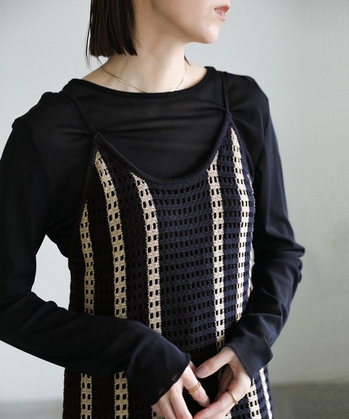 select MOCA（セレクトモカ）の「メッシュ編みニットキャミワンピース（ワンピース・レディース・ベージュ/ネイビー・FREE）」の19枚目の写真