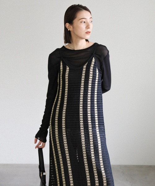 select MOCA（セレクトモカ）の「メッシュ編みニットキャミワンピース（ワンピース・レディース・ベージュ/ネイビー・FREE）」の16枚目の写真