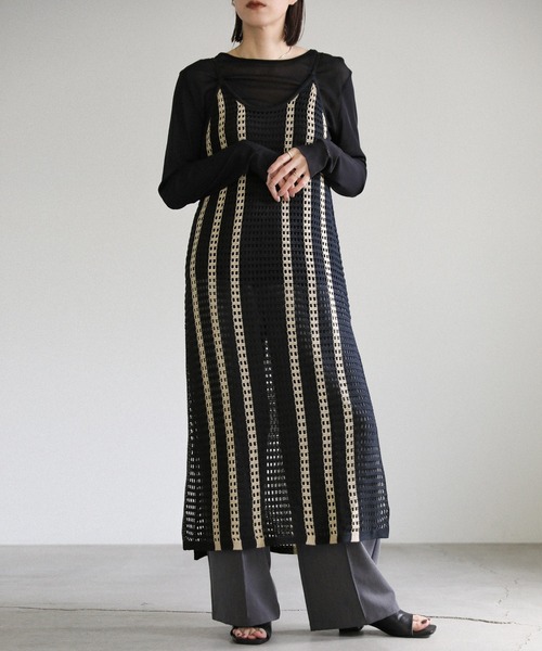 select MOCA（セレクトモカ）の「メッシュ編みニットキャミワンピース（ワンピース・レディース・ベージュ/ネイビー・FREE）」の15枚目の写真