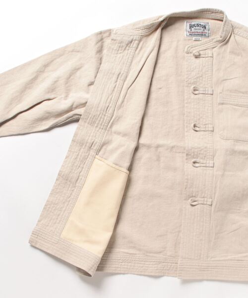 HOUSTON（ヒューストン）の「HOUSTON/ヒューストン　COTTON LINEN CHINA JACKET（カバーオール・メンズ・ナチュラル/ブラック/オリーブ・MEDIUM/LARGE/X-LARGE）」の4枚目の写真