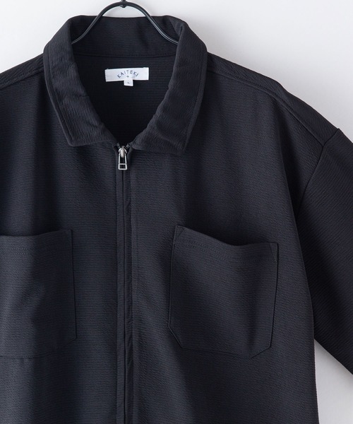 LB/S (エルビーエス)の「【KAITEKI+/カイテキプラス】ドライタッチ 吸水速乾 ストレッチ イージーケア ドライリップル ジップブルゾン オーバーシャツ フロントジップシャツ(シャツ/ブラウス・メンズ・ネイビー/ベージュ/ブラック・X-LARGE/LARGE/MEDIUM)」の15枚目の写真