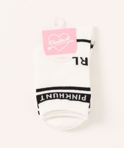 PINKHUNT（ピンクハント）の「PINKHUNT ロゴラインクルーソックス 7845（ソックス/靴下・キッズ・ホワイト/ブラック・17-20/21-24cm）」の3枚目の写真