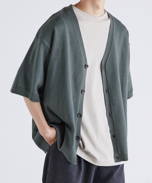 Anchor Smith（アンカー スミス）の「オーバーサイズ ハイゲージサマーニット ルーズ半袖カーディガン（カーディガン/ボレロ・メンズ・ライトグレー/ブラック/グレイッシュブルー/チャコール/ブラック系/ベージュ系・M/L）」の6枚目の写真