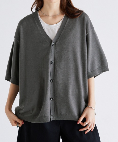 Anchor Smith（アンカー スミス）の「オーバーサイズ ハイゲージサマーニット ルーズ半袖カーディガン（カーディガン/ボレロ・メンズ・ライトグレー/ブラック/グレイッシュブルー/チャコール/ブラック系/ベージュ系・M/L）」の7枚目の写真