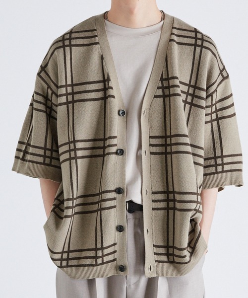 Anchor Smith（アンカー スミス）の「オーバーサイズ ハイゲージサマーニット ルーズ半袖カーディガン（カーディガン/ボレロ・メンズ・ライトグレー/ブラック/グレイッシュブルー/チャコール/ブラック系/ベージュ系・M/L）」の14枚目の写真