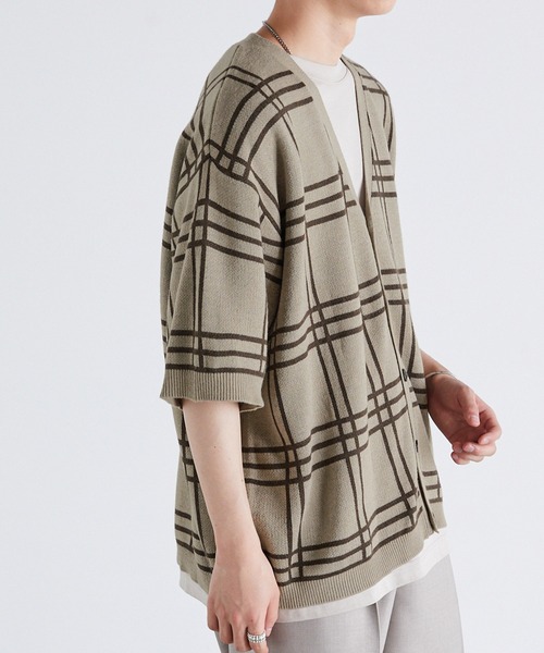 Anchor Smith（アンカー スミス）の「オーバーサイズ ハイゲージサマーニット ルーズ半袖カーディガン（カーディガン/ボレロ・メンズ・ライトグレー/ブラック/グレイッシュブルー/チャコール/ブラック系/ベージュ系・M/L）」の15枚目の写真