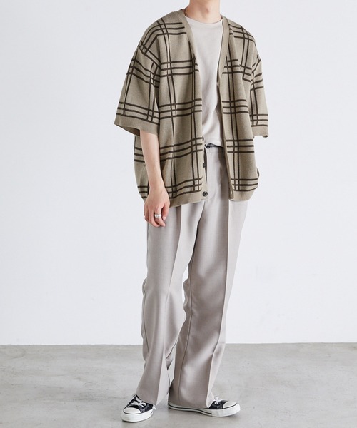 Anchor Smith（アンカー スミス）の「オーバーサイズ ハイゲージサマーニット ルーズ半袖カーディガン（カーディガン/ボレロ・メンズ・ライトグレー/ブラック/グレイッシュブルー/チャコール/ブラック系/ベージュ系・M/L）」の17枚目の写真