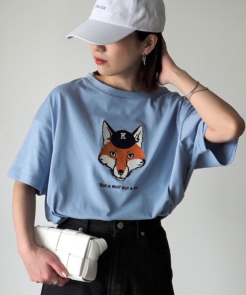 Riberry（リベリー）の「キャップキツネ刺繍T（Tシャツ/カットソー・レディース・ネイビー/オフホワイト/ピンク/サックスブルー/マルチ・FREE）」の3枚目の写真