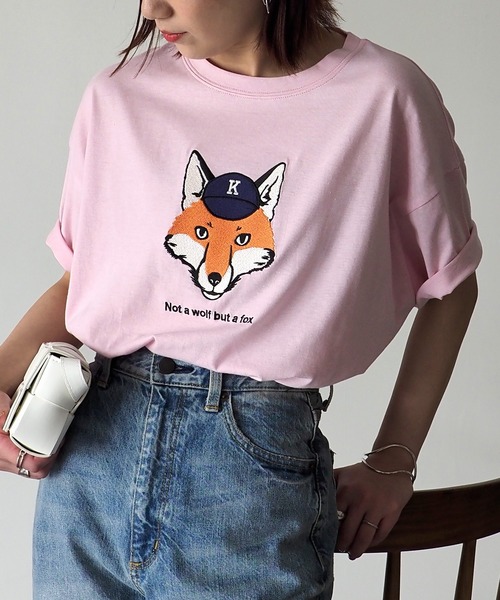 Riberry（リベリー）の「キャップキツネ刺繍T（Tシャツ/カットソー・レディース・ネイビー/オフホワイト/ピンク/サックスブルー/マルチ・FREE）」の4枚目の写真