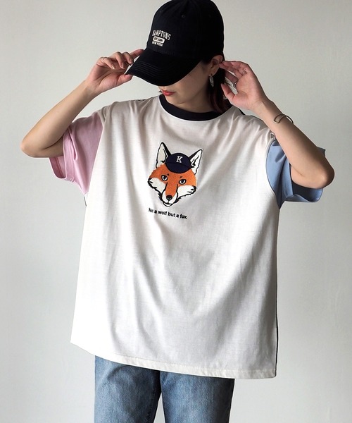 Riberry（リベリー）の「キャップキツネ刺繍T（Tシャツ/カットソー・レディース・ネイビー/オフホワイト/ピンク/サックスブルー/マルチ・FREE）」の5枚目の写真