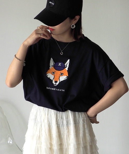 Riberry（リベリー）の「キャップキツネ刺繍T（Tシャツ/カットソー・レディース・ネイビー/オフホワイト/ピンク/サックスブルー/マルチ・FREE）」の6枚目の写真