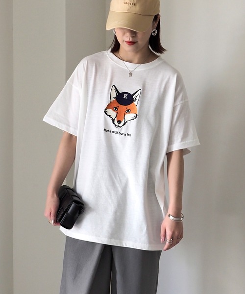 Riberry（リベリー）の「キャップキツネ刺繍T（Tシャツ/カットソー・レディース・ネイビー/オフホワイト/ピンク/サックスブルー/マルチ・FREE）」の9枚目の写真