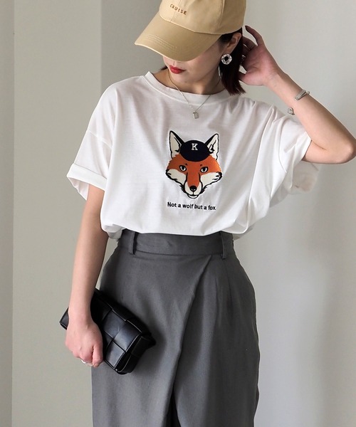 Riberry（リベリー）の「キャップキツネ刺繍T（Tシャツ/カットソー・レディース・ネイビー/オフホワイト/ピンク/サックスブルー/マルチ・FREE）」の10枚目の写真