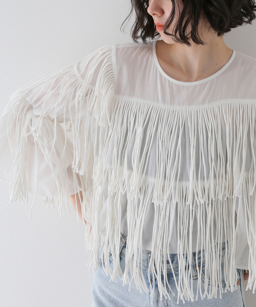 トップス crinkle crinkle crinkle fringe shortvest Spick & Span（スピックアンドスパン）の「【crinkle crinkle crinkle