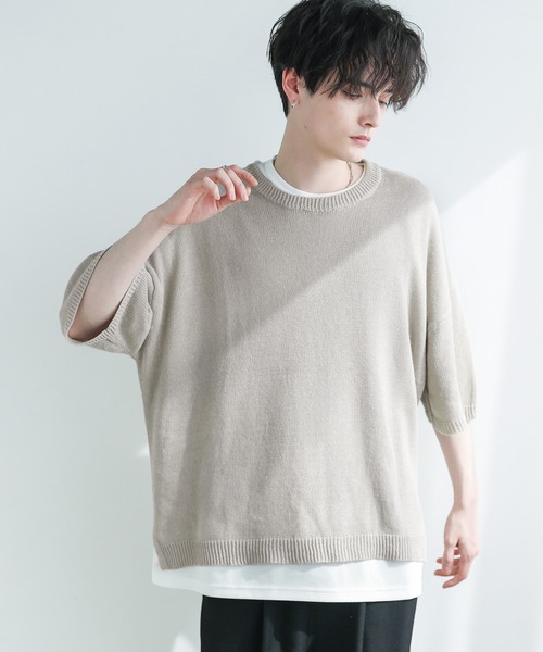 セール】Buyer's Select / 綿麻半袖クルーネックサマーニット（ニット
