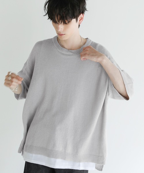 セール】Buyer's Select / 綿麻半袖クルーネックサマーニット