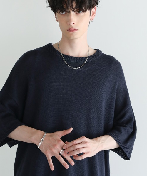 セール】Buyer's Select / 綿麻半袖クルーネックサマーニット
