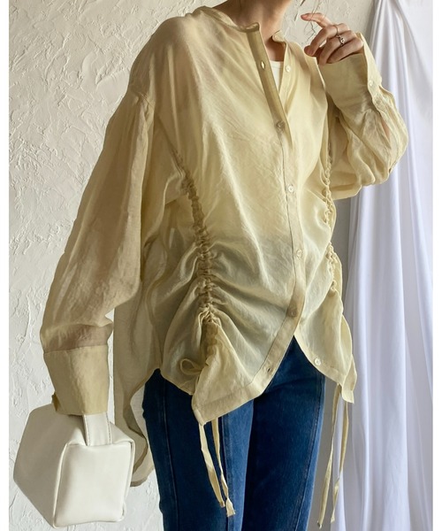 She's Closet(シーズクローゼット)の「バンドカラー長袖ドロストシャーリングシアーシャツブラウス(シャツ/ブラウス・レディース・ホワイト/ブラック/ライトベージュ・FREE)」の20枚目の写真