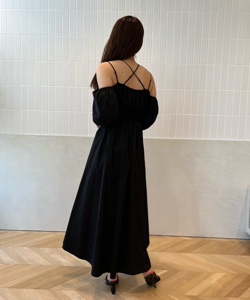 eimy istoire ストラップオフショルダーギャザーワンピース エイミーイストワール eimy istoire ストラップオフショルダー