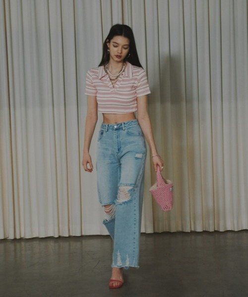 GAB GAB(ガブガブ)の「クラッシュデニムパンツ(デニムパンツ・レディース・グレー/ブルー/ピンク・SMALL/MEDIUM/LARGE)」の15枚目の写真