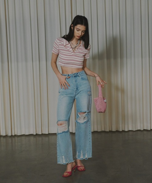 GAB GAB(ガブガブ)の「クラッシュデニムパンツ(デニムパンツ・レディース・グレー/ブルー/ピンク・SMALL/MEDIUM/LARGE)」の8枚目の写真