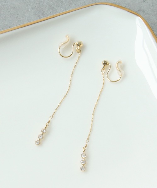 Three Four Time(スリーフォータイム)の「トリプルストーンロングノンホール(イヤリング・レディース・シルバー/ゴールド・FREE)」の3枚目の写真