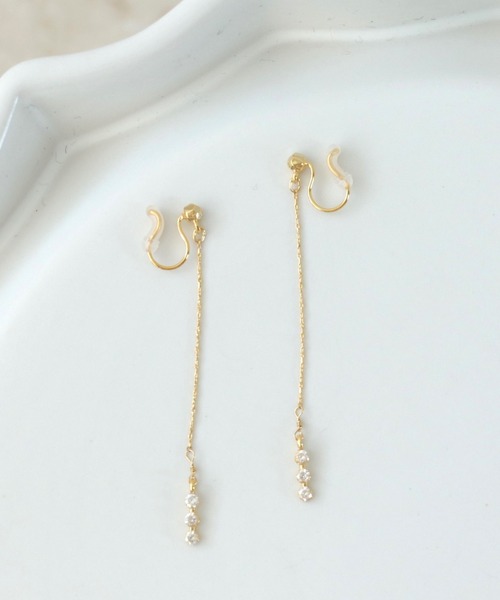 Three Four Time(スリーフォータイム)の「トリプルストーンロングノンホール(イヤリング・レディース・シルバー/ゴールド・FREE)」の6枚目の写真