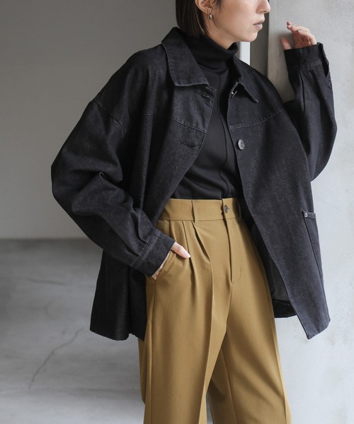 select MOCA(セレクトモカ)の「バックギャザーオーバーデニムジャケット(デニムジャケット・レディース・ダークインディゴブルー/ブラック・FREE/SMALL)」の21枚目の写真
