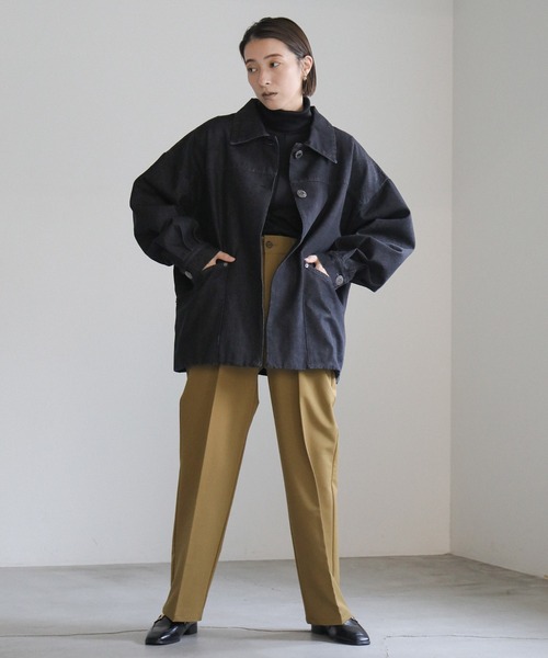 select MOCA(セレクトモカ)の「バックギャザーオーバーデニムジャケット(デニムジャケット・レディース・ダークインディゴブルー/ブラック・FREE/SMALL)」の4枚目の写真