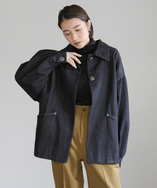 select MOCA(セレクトモカ)の「バックギャザーオーバーデニムジャケット(デニムジャケット・レディース・ダークインディゴブルー/ブラック・FREE/SMALL)」の17枚目の写真
