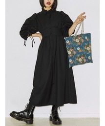 ギャザースリーブシャツワンピース