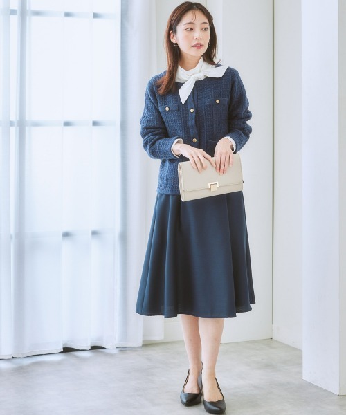 nissen（ニッセン）の「ツイードライクニットジャケット（ノーカラージャケット・レディース・ネイビー/オフホワイト・L/M/LL/S）」の6枚目の写真