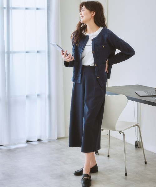 nissen（ニッセン）の「ツイードライクニットジャケット（ノーカラージャケット・レディース・ネイビー/オフホワイト・L/M/LL/S）」の7枚目の写真