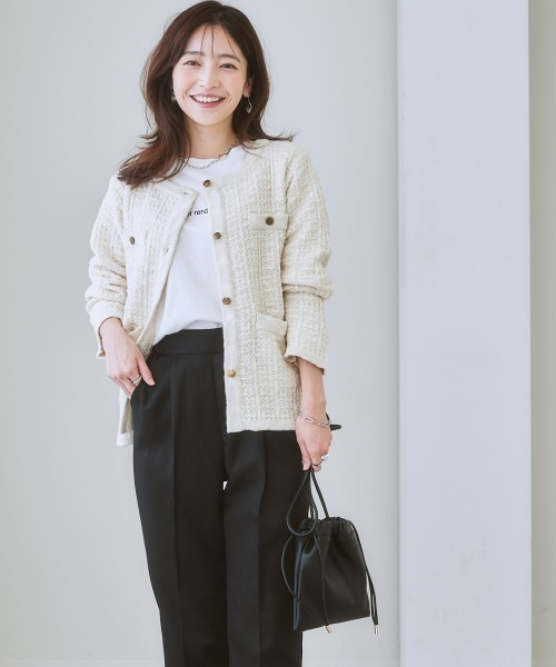 nissen（ニッセン）の「ツイードライクニットジャケット（ノーカラージャケット・レディース・ネイビー/オフホワイト・L/M/LL/S）」の8枚目の写真