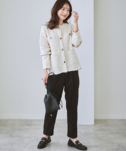 nissen（ニッセン）の「ツイードライクニットジャケット（ノーカラージャケット・レディース・ネイビー/オフホワイト・L/M/LL/S）」の10枚目の写真