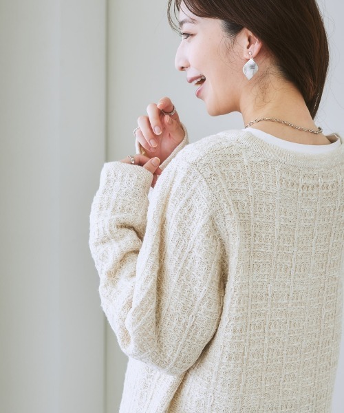 nissen（ニッセン）の「ツイードライクニットジャケット（ノーカラージャケット・レディース・ネイビー/オフホワイト・L/M/LL/S）」の13枚目の写真