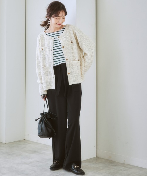 nissen（ニッセン）の「ツイードライクニットジャケット（ノーカラージャケット・レディース・ネイビー/オフホワイト・L/M/LL/S）」の9枚目の写真