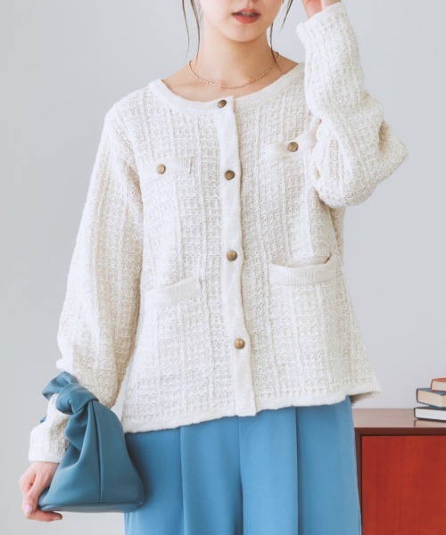 nissen（ニッセン）の「ツイードライクニットジャケット（ノーカラージャケット・レディース・ネイビー/オフホワイト・L/M/LL/S）」の20枚目の写真