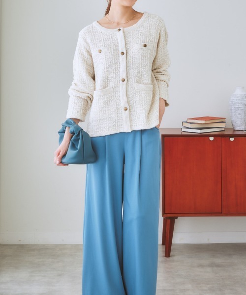 nissen（ニッセン）の「ツイードライクニットジャケット（ノーカラージャケット・レディース・ネイビー/オフホワイト・L/M/LL/S）」の21枚目の写真