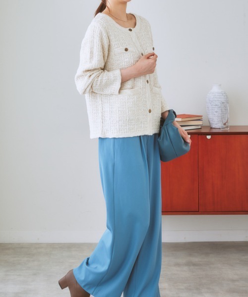 nissen（ニッセン）の「ツイードライクニットジャケット（ノーカラージャケット・レディース・ネイビー/オフホワイト・L/M/LL/S）」の19枚目の写真