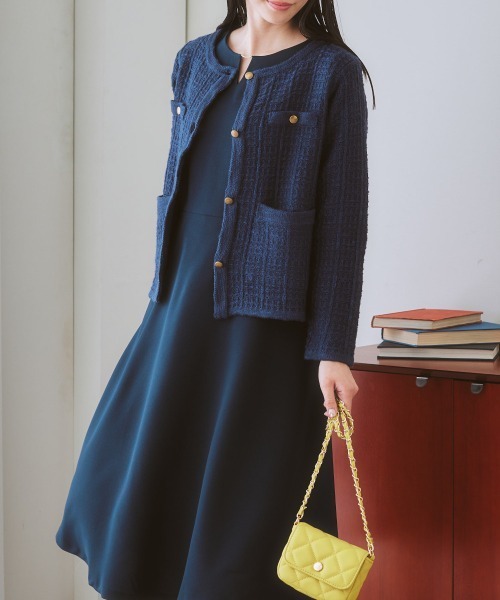 nissen（ニッセン）の「ツイードライクニットジャケット（ノーカラージャケット・レディース・ネイビー/オフホワイト・L/M/LL/S）」の15枚目の写真