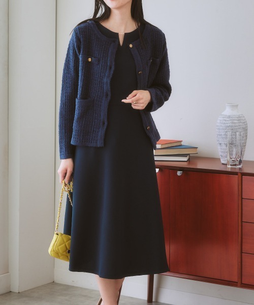 nissen（ニッセン）の「ツイードライクニットジャケット（ノーカラージャケット・レディース・ネイビー/オフホワイト・L/M/LL/S）」の16枚目の写真