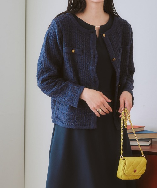 nissen（ニッセン）の「ツイードライクニットジャケット（ノーカラージャケット・レディース・ネイビー/オフホワイト・L/M/LL/S）」の17枚目の写真