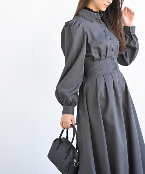 rps（アールピーエス）の「共地リボン付きタックシャツワンピース（シャツワンピース・レディース・チャコールグレー/モカ/ダークネイビー・フリー）」の8枚目の写真
