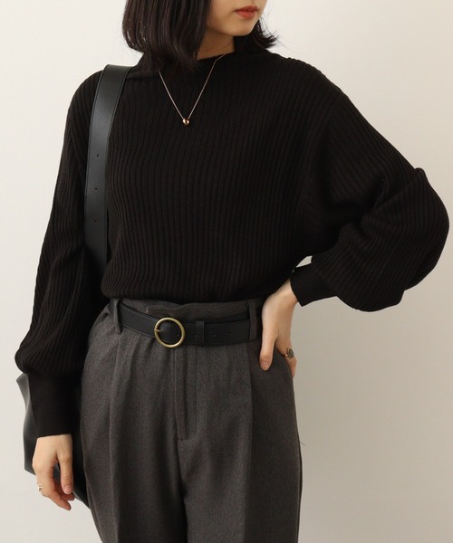 atONE(アットワン)の「atONE 袖ポワンリブニットトップス(ニット/セーター・レディース・ブラック/ベージュ/オフホワイト・LL~3L/4L~5L/M~L)」の2枚目の写真