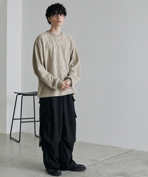 モールジャガードリーフパターンクルーネックプルオーバー MONO-MART