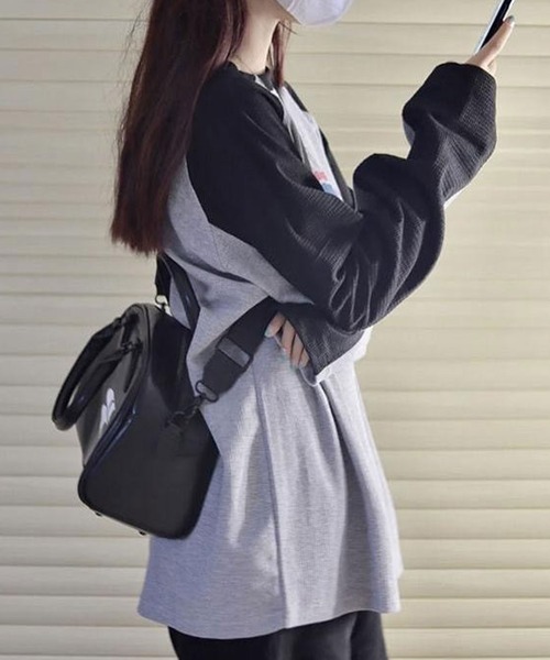 SHEPP（シープ）の「オーバーサイズ ワッフル プリント ラグランロンT（Tシャツ/カットソー・レディース・グレー・L/M）」の3枚目の写真